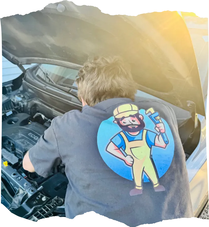 our Denver Colorado Mobile Mechanic working on a car engine with the hood up